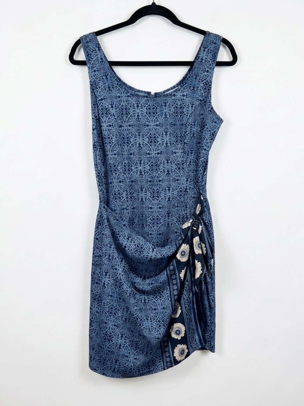 Nu03 Blue Printed Sleeveless Mini Dress with Side Tie